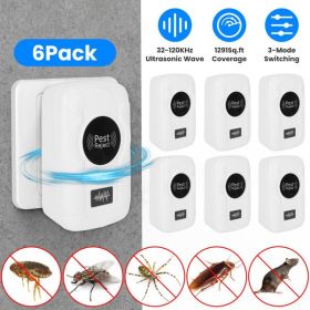 6-Pack Ultrasonic Insect Repellent - Dual Sound-Wave Tech, 3-Mode Switch, 32 - 120kHz Frequencies, Ideal for Full Home Coverage